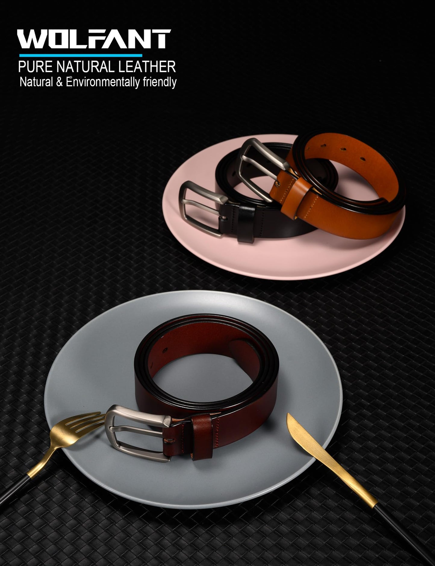 WOLFANT 1.5" Top Full Grain Leather Belt for Men in Gift Box,100% Italian Real Solid Leather