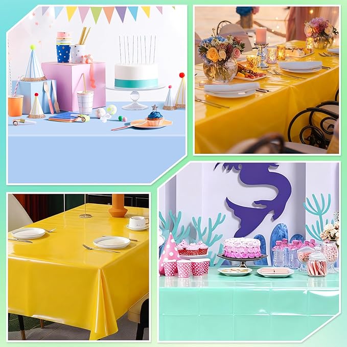 6 Packs Disposable Plastic Tablecloths 54 x 108 Inch Cool Tones Color Rectangle Tablecloth Waterproof and Oil-Proof Table Covers for Boy Birthday Picnic Easter Party Decorations