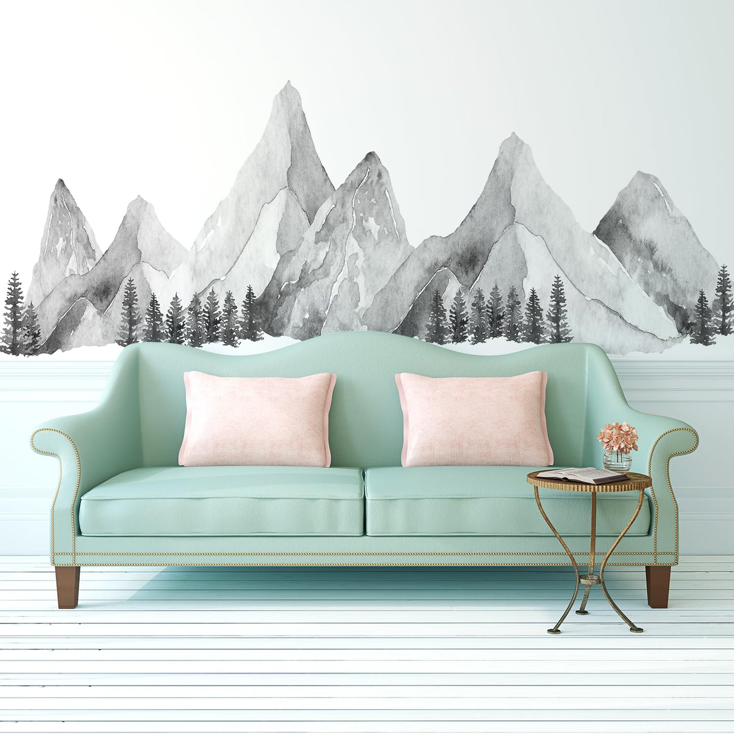 Large Mountain Wall Decals, Gray Pine Tree Peel and Stick Vinyl Wall Stickers & Murals, Removable Home Room Wall Decor for Bedroom Living Room Bedroom Classroom Office Nursery