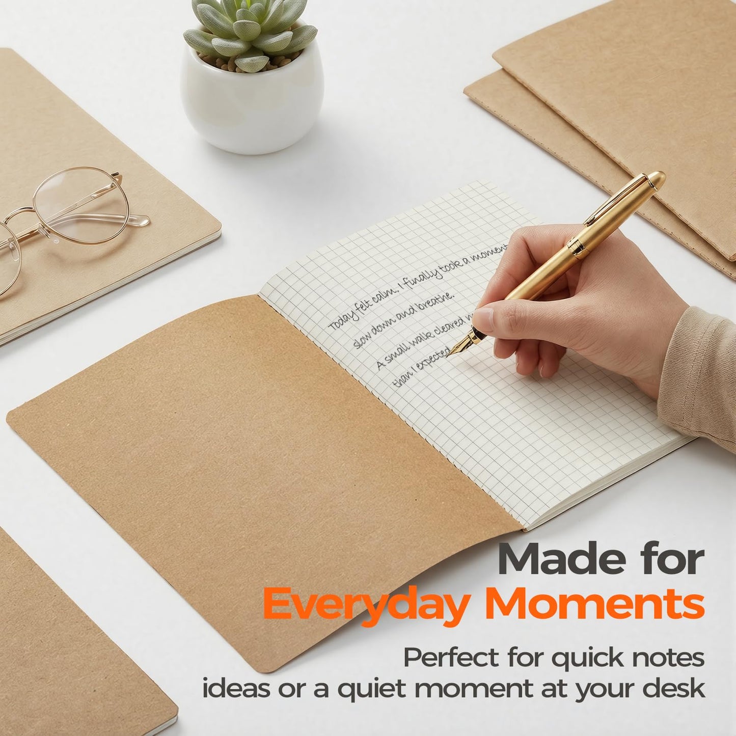 Foliom 24 Pack Kraft Notebooks Bulk A5, 60 Pages Grid Graph Paper Journals, 8.3x5.5 Inches, Natural Kraft Cover Composition Notebooks for School Office Students Artists
