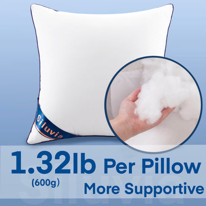 Siluvia 20"x20" Pillow Inserts Set of 2 Decorative Square Square Throw 20 Pillows with 100% Cotton Cover for Sofa, Couch, and Bed - White