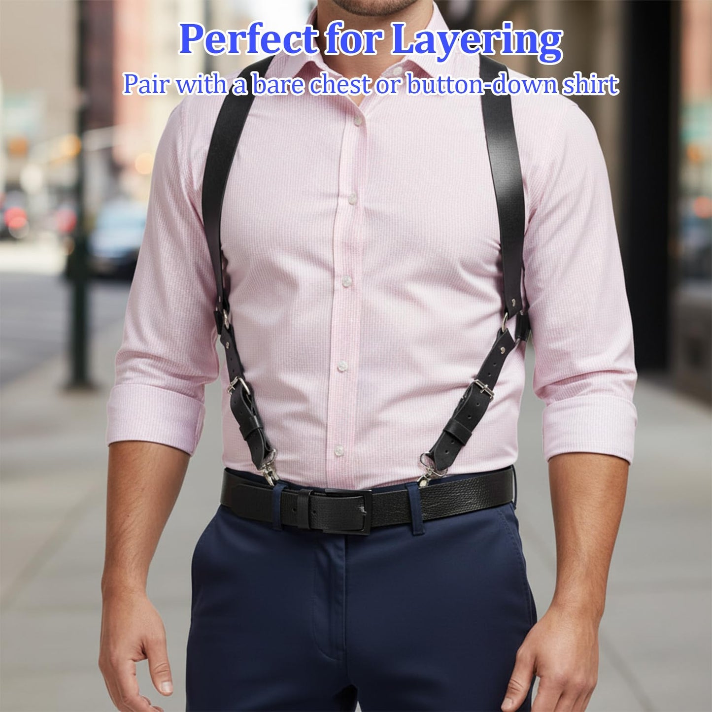 CIATBYYJ Men Leather Suspenders Vintage Men's Back Support Harness Harness Black Belt Strap Body Accessory