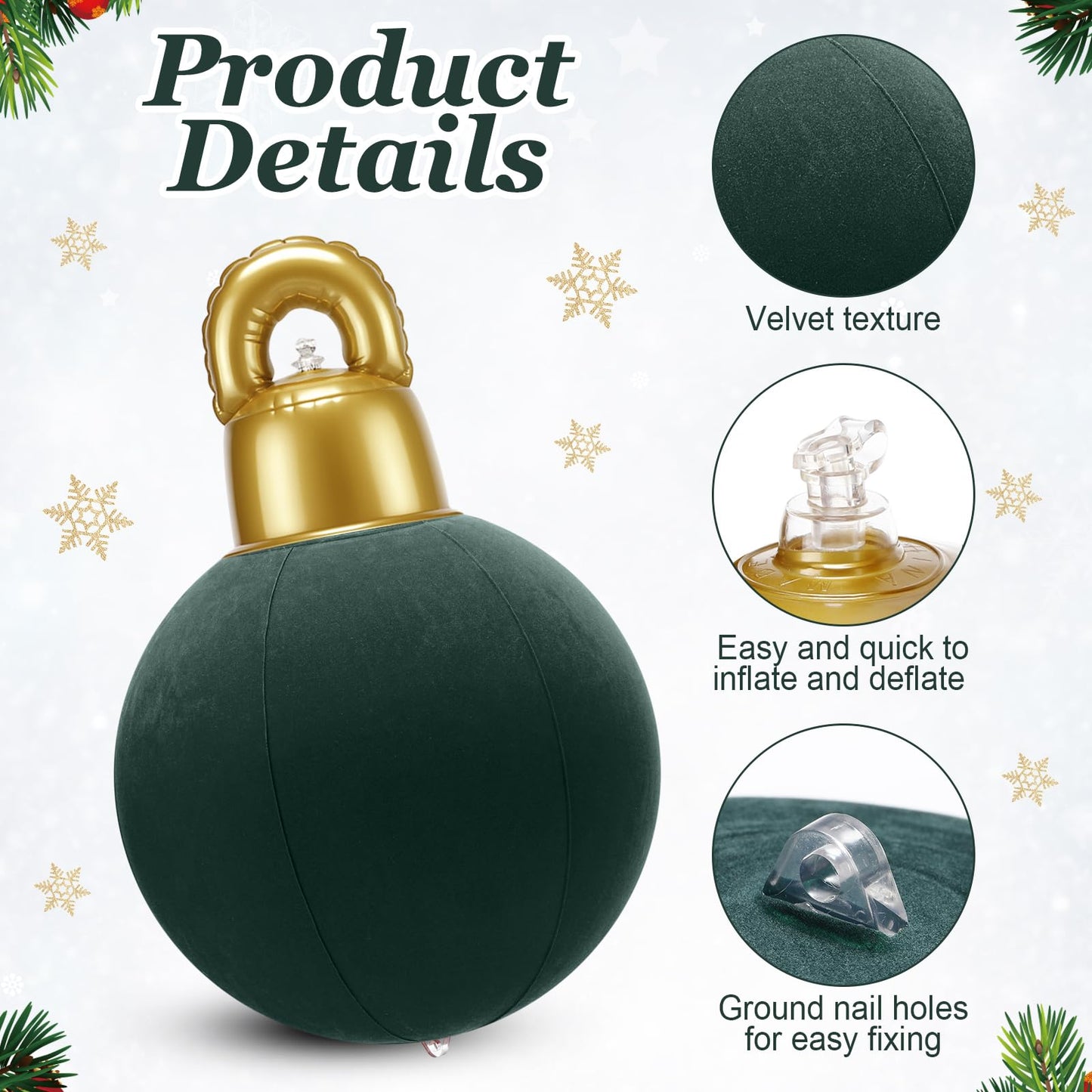 Jetec 8 Pcs Velvet Christmas Inflatable Ball Giant PVC Inflatable Flocked Christmas Balls Ornament Large Xmas Outdoor Decorations for Yard Lawn Porch Garden Front Door Window(12 Inch,Red, Green)