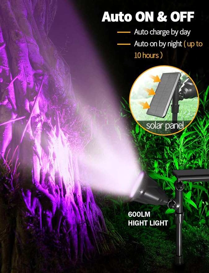 Solar Spot Lights Outdoor, 9 Color Modes, 18 LED Spotlight, 600LM Landscape Lights, Solar Powered for Garden, Yard, Driveway, Tree, Christmas, Halloween Decor (4 Pack)