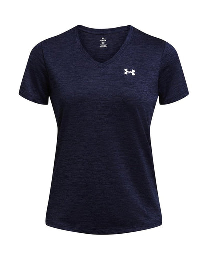 Under Armour Womens Tech Twist Short Sleeve V Neck, (410) Midnight Navy / / White, Large