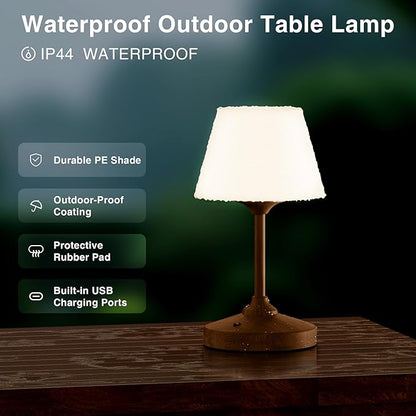 Table Lamp Cordless Lamp,Outdoor Waterproof Shower Lamps,5000mAh Rechargeble Battery Operated Lamp Dimmable Touch Desk Lamps,LED Night Light for Bathroom Patio Camping Restaurant Home(Walnut)