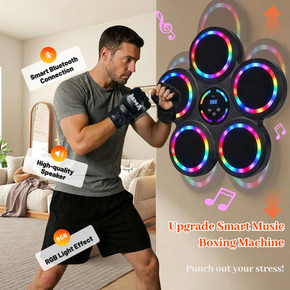 Music Boxing Machine, Smart Wall Mounted Music Punching Machine for Adults, Interactive Boxing Training Equipment with Gloves for Home, Office and Gym (RGB Light)