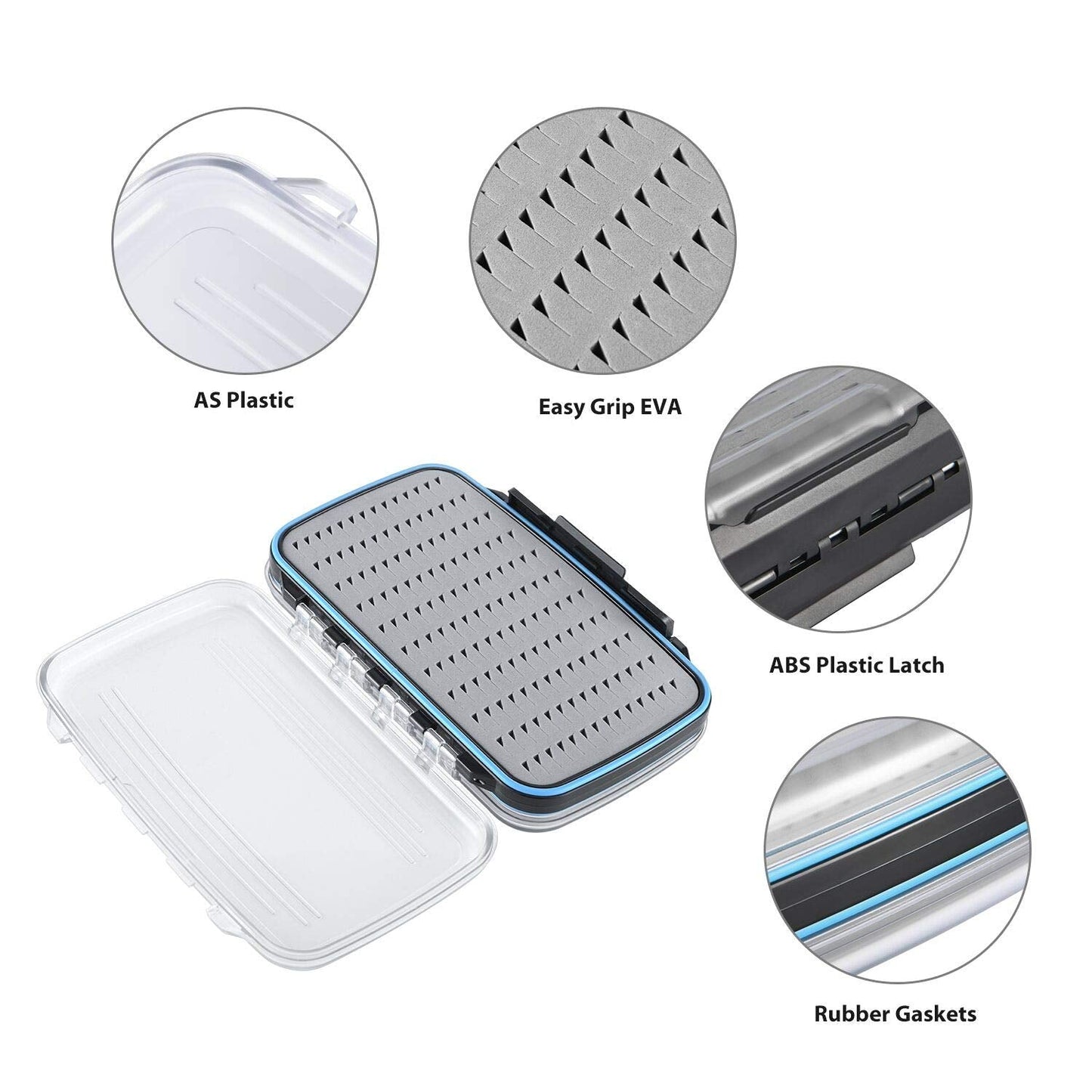 Gonex Fly Boxes for Fly Fishing Jig Boxes Two-Sided Waterproof Lightweight Fly Fishing Box Easy Grip Transparent Lid Fly Fishing Lures Box, 7.3"x 4.6"x 1.5", Grey