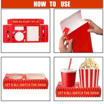 Bekith 50Pcs Movie Night Snack Trays Hold Popcorn Candy Food Drink, Disposable Paper Snack Boxes Movie Night Party Favors, Movie Night Supplies for Movie Theater Family Birthday Party, Red