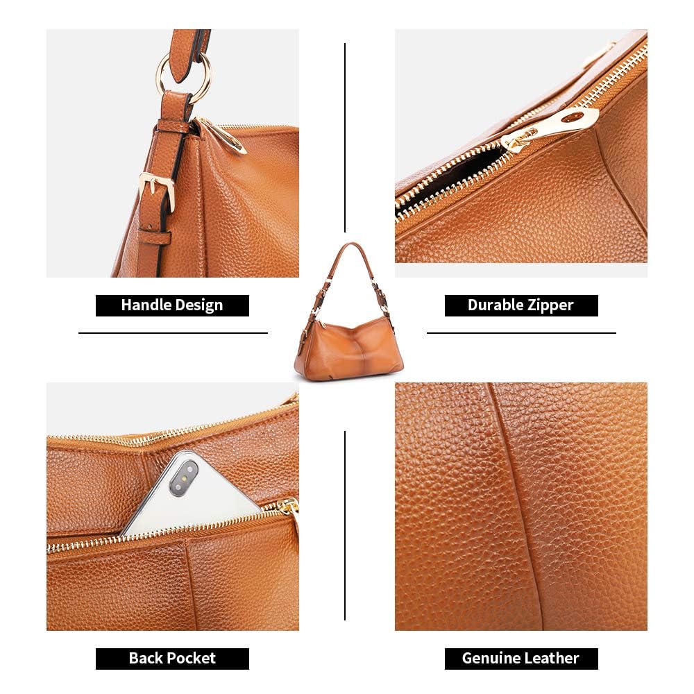 Kattee Soft Leather Hobo Handbags for Women, Genuine Top Handle Vintage Shoulder Purses (Brown)