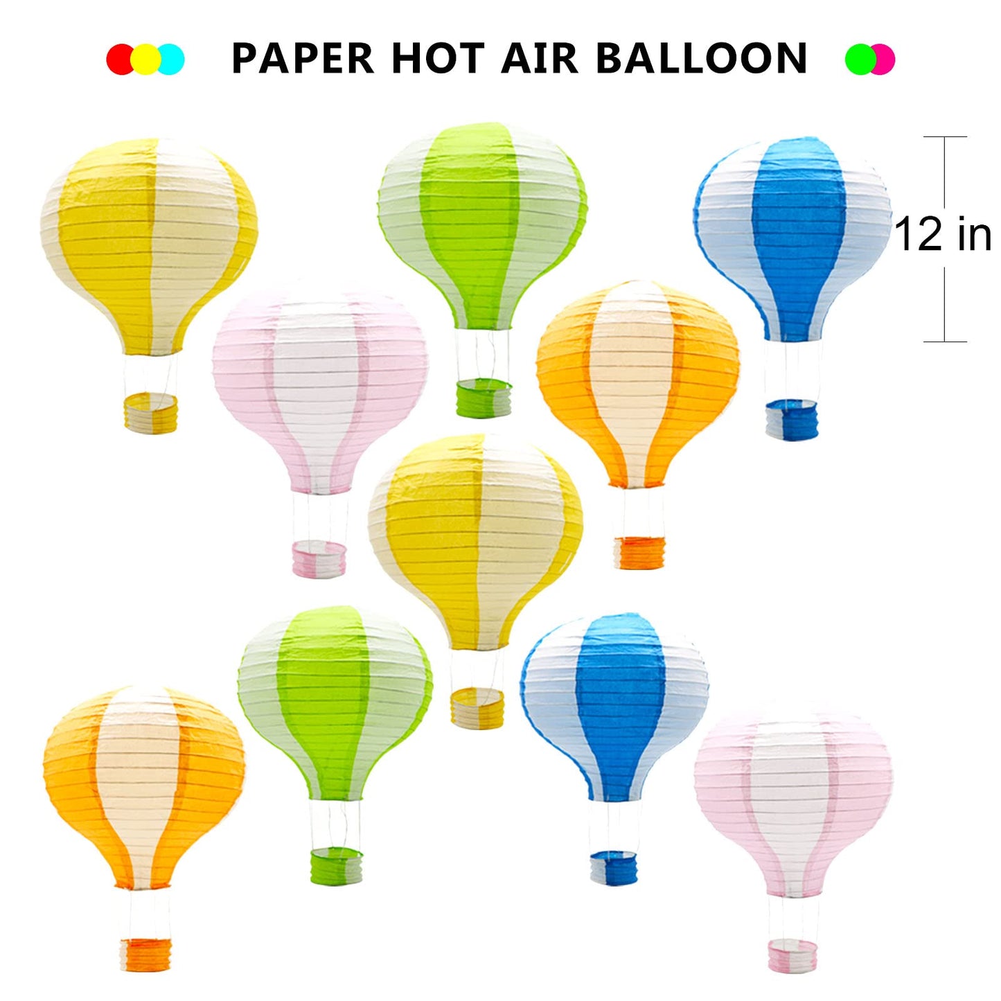 Hanging Hot Air Balloon Paper Lanterns Reusable Chinese Japanese Party Decorations Wedding Birthday Anniversary Christmas Engagement, Set of 10