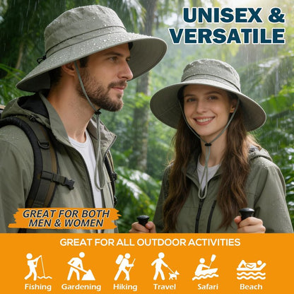 Men's UPF 50+ Waterproof Wide Brim Boonie Hat, Sun & Rain Protection Beige