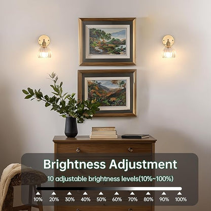 Vintage Battery Operated Wall Sconce with Clear Tulip Glass Lampshade 5000 mAh Rechargeable Battery Powered Wall Light with Remote Control for Bedside Bedroom Doorway, Set of 2