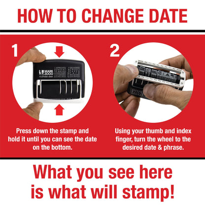 Mark 2000 12-Phrase Dater - Self-Inking Stamp - Blue Ink, Red Date