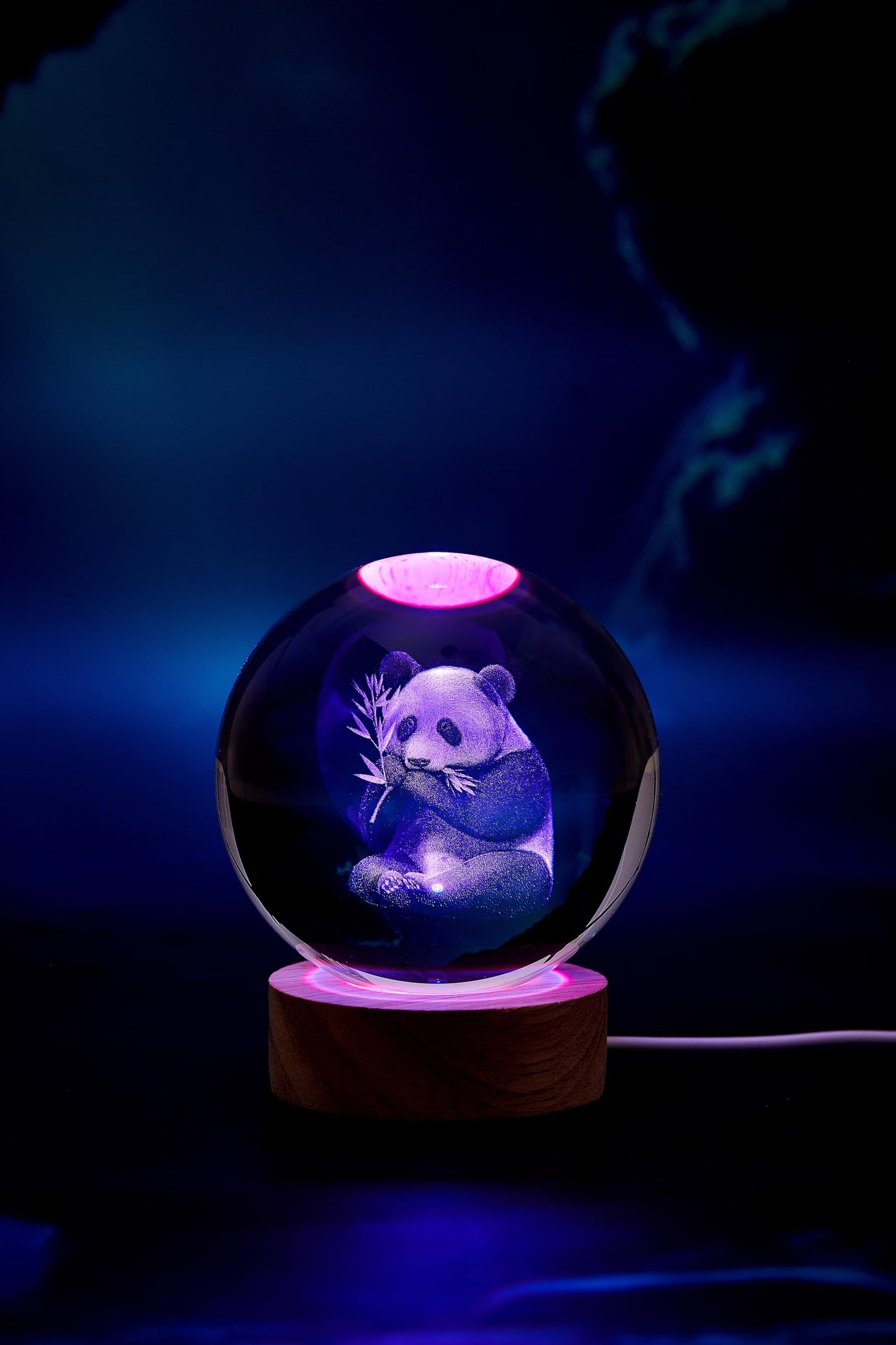 Panda Crystal Ball Lamp,3.15 inch 3D K9 Crystal Ball Panda Night Light,16 Colors Changing Light,Dimmable Remote Control,Panda Lamp Gift (L)