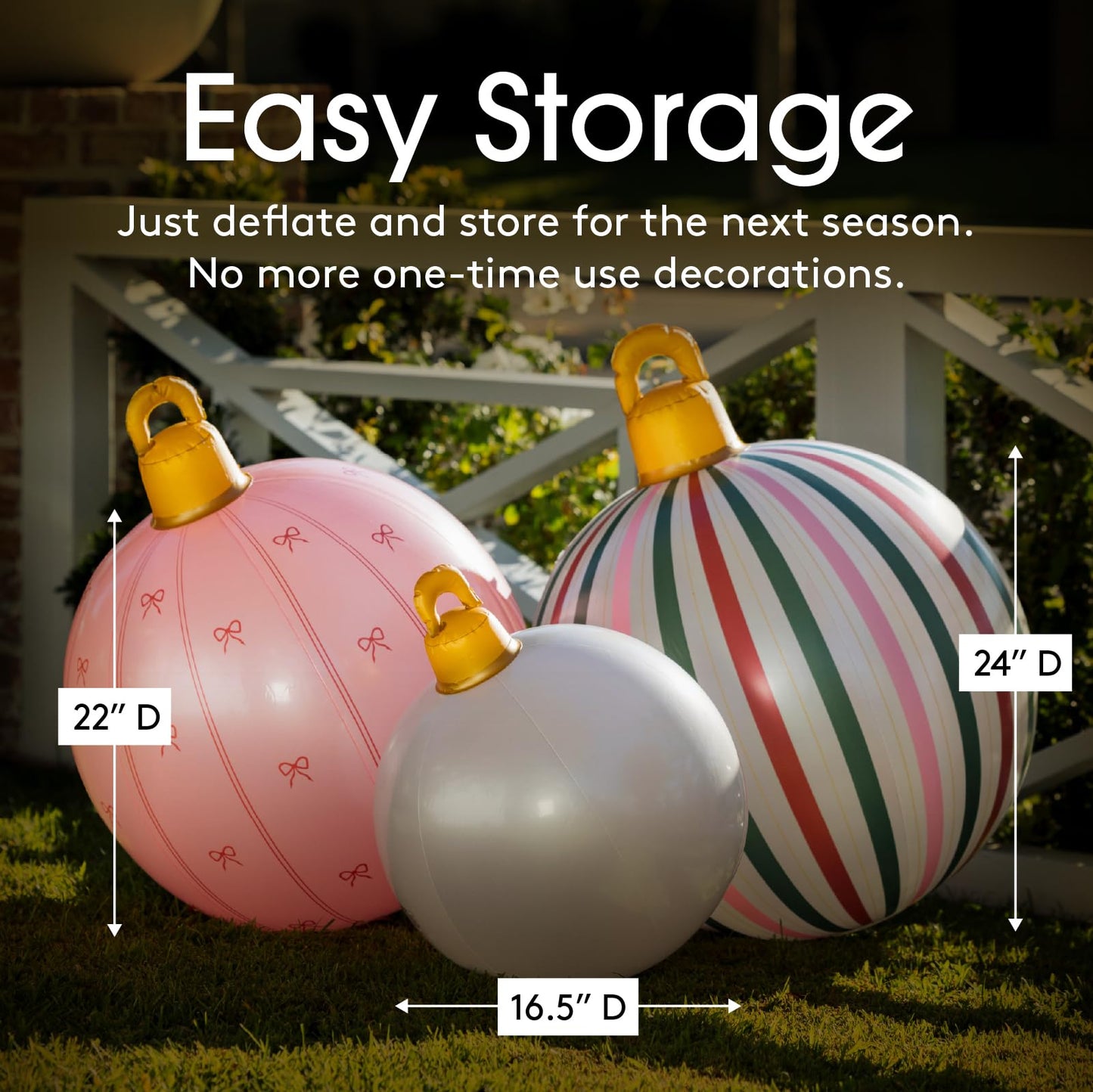 FUNBOY Giant Inflatable Light-Up Classic Pink Christmas Ornaments, 3 Giant Sizes 24'', 22'' and 16.5'' Indoor/Outdoor (3 Pack)