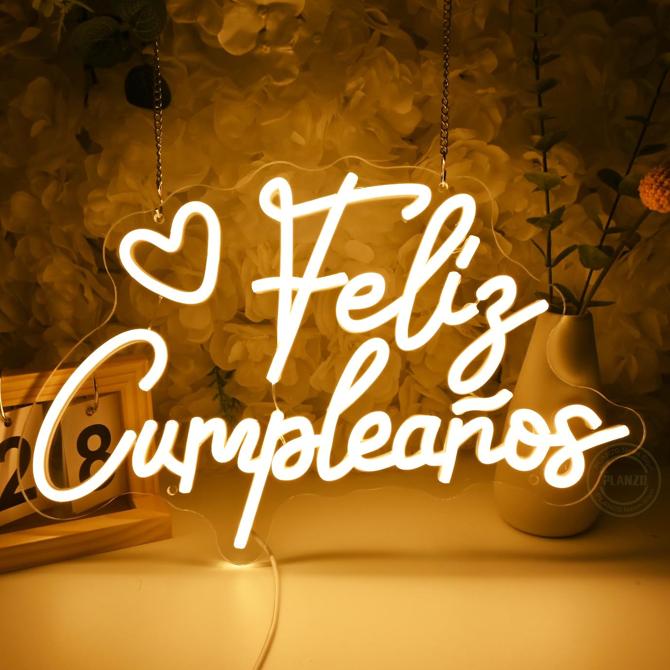 Planzo Feliz Cumpleaños Led Neon Sign Light Spinish Happy Birthday Heart Wall Sign Decor Fiesta Mexican Themed Birthday Party Backdrop Banner Gifts 15.75"x10.12" USB