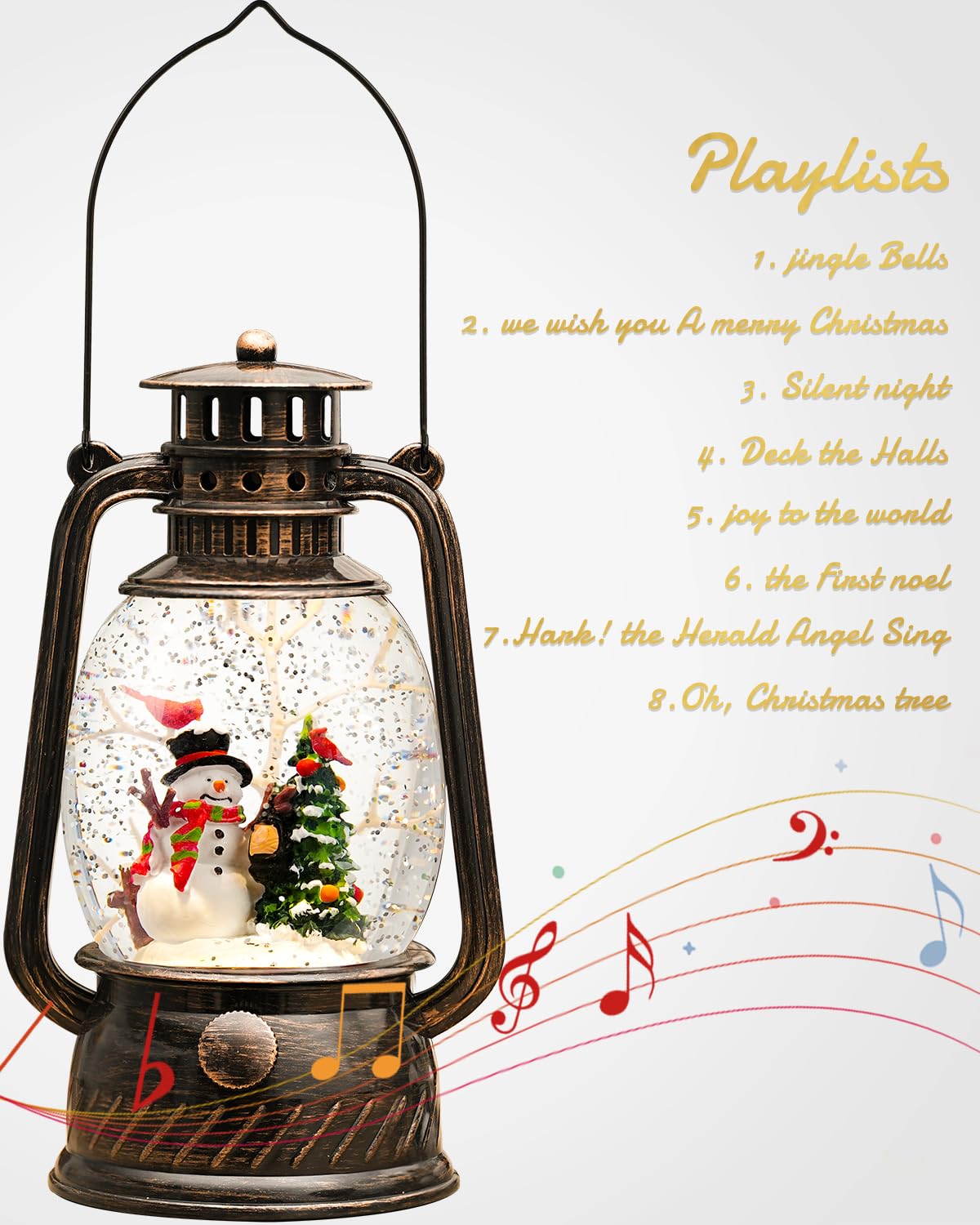 Snow Globe Christmas Decorations Indoor - Musical Christmas Snow Globes with 6H Timer,Snowman Christmas Snow Globes Lantern USB or Battery Powered,Christmas Decor for Home