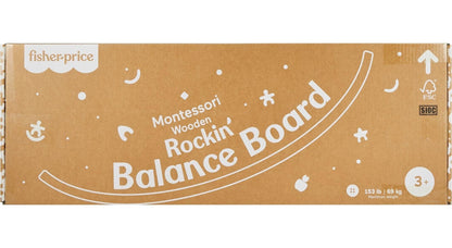 Fisher-Price Wood Montessori Toy Rockin' Balance Board, American Montessori Society Seal of Excellence, 31.7-Inch Wooden Motor Skills Learning Activity for Kids Ages 3+ Years (Amazon Exclusive)
