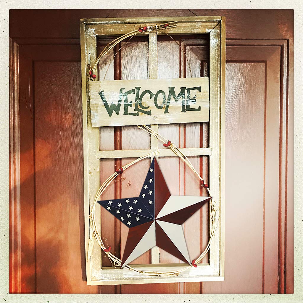 Linfevisi 21 Inch Barn Star Wall Decor Outdoor Patriotic Decorations Hanging Metal Stars American Flag 4th of July Memorial Day Texas Star Wall Art for Western Country Farmhouse Home