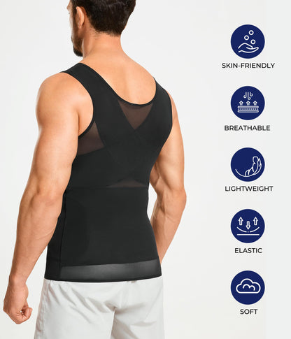 TAILONG Black Compression Shirt Men Shapewear Slimming Body Shaper Vest Workout Tank Top Undershirt