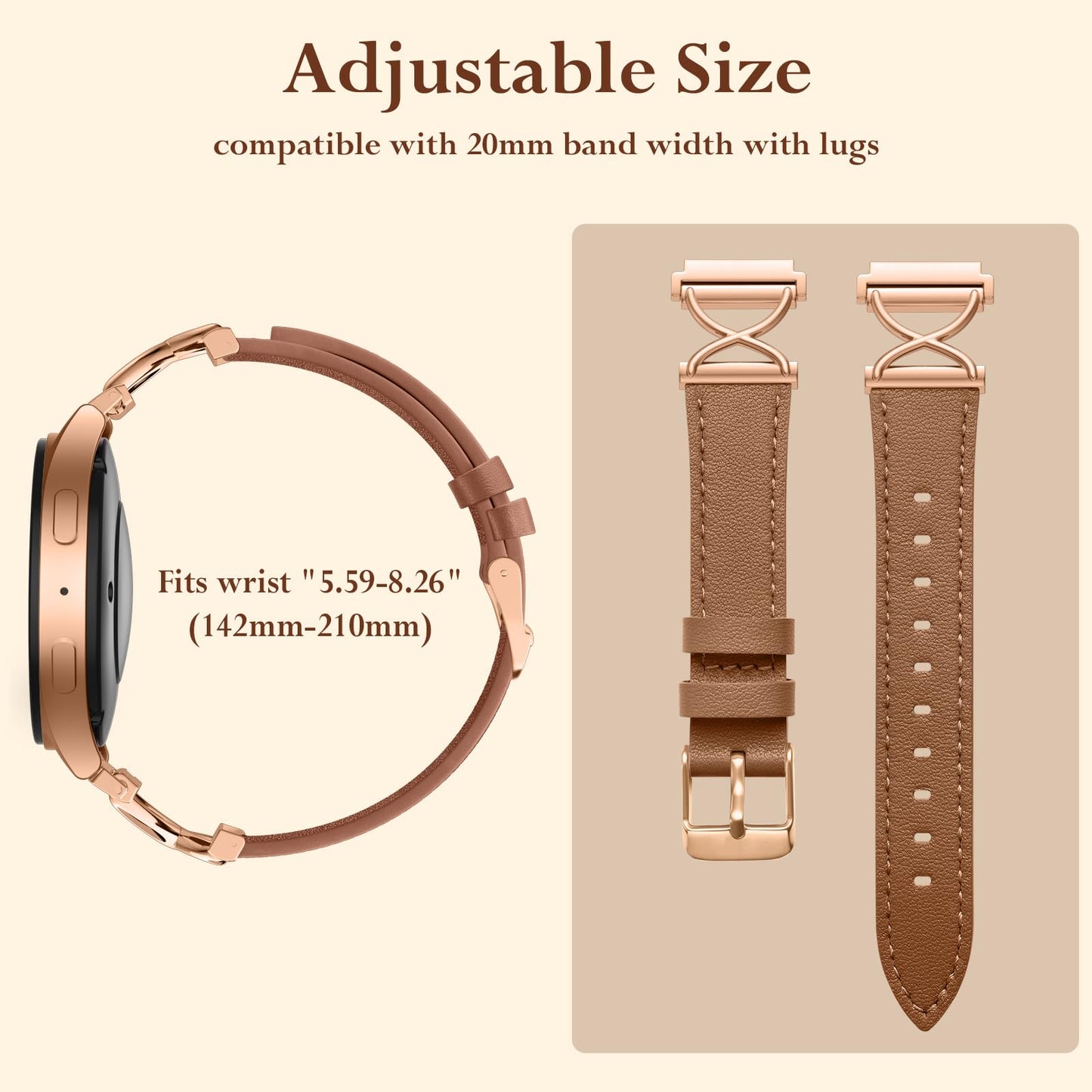 GEAK Leather Band Compatible with Samsung Galaxy Watch 7 Band 6 5 4 FE 40mm 44mm, Watch 6 Classic/5 pro/Active 2, 20mm Dressy Replacement Strap with X-Shape Design for Samsung Watch Bands Women