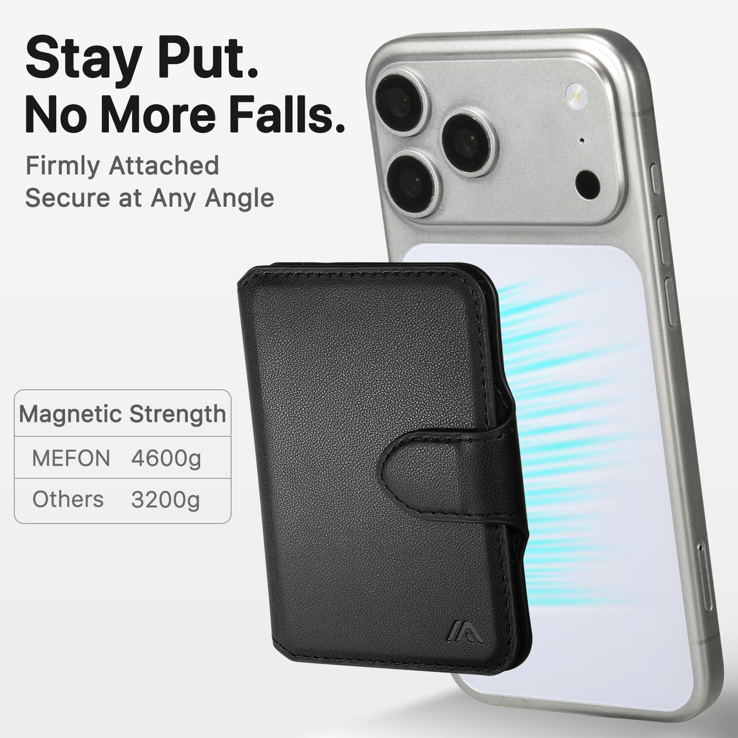 MEFON for MagSafe Wallet, Magnetic Phone Wallet RFID Blocking, Slim 5-8 Card Holder with Cash Slot & Clear ID Window, Minimalist Mag Safe Wallets for iPhone 17/16/15/14/13/12 Series, Midnight Black