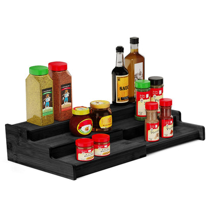 Spice Rack Organizer, 3 Tier Expandable Bamboo Spice Rack Organizer, Great for Kitchen Cabinet, Cupboard, Pantry and More-Bamboo