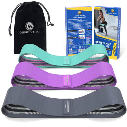 Desire Deluxe Premium Resistance Bands Set – Fabric Stretch Bands for Strength Training, Physical Therapy, Pilates & Yoga, Non-Slip Workout Bands for Men & Women (3 Pack)