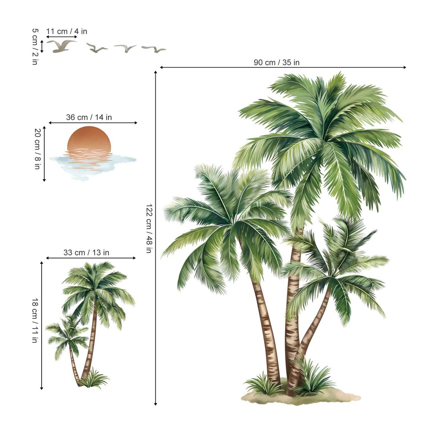 wondever Large Palm Tree Wall Stickers Tropical Plants Coconut Tree Peel and Stick Wall Art Decals for Living Room Bedroom Sofa Background