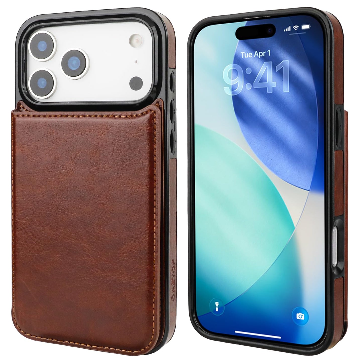 ONETOP Compatible with iPhone 17 Pro Max Wallet Case with Card Holder, PU Leather Kickstand Card Slots Case, Double Magnetic Clasp and Durable Shockproof Cover 6.9 Inch (Brown)