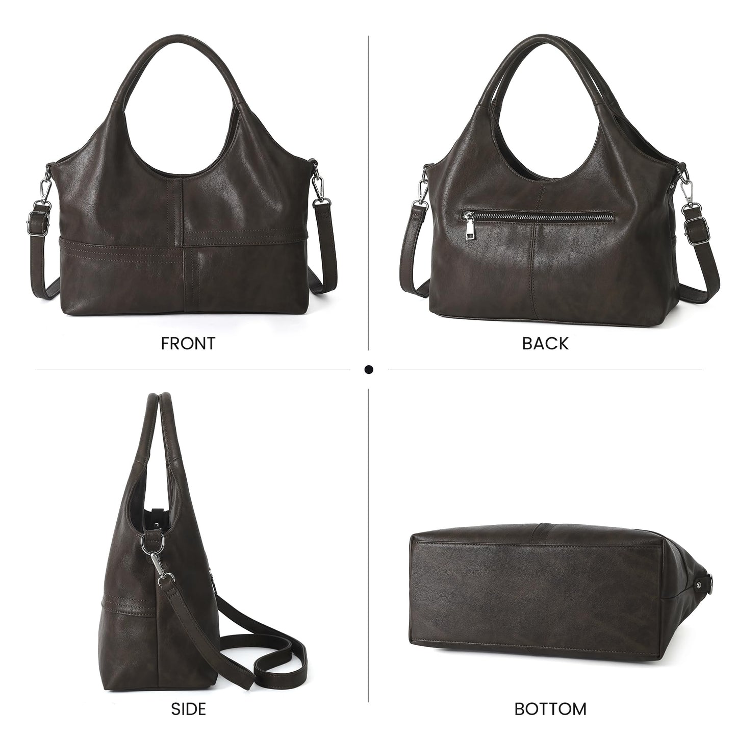 KOGTLA Vegan Leather Purses for Women with Detachable Satchel Strap, Ladies Handbags, Tote Hobo Bags with Top Handle Dark Coffee