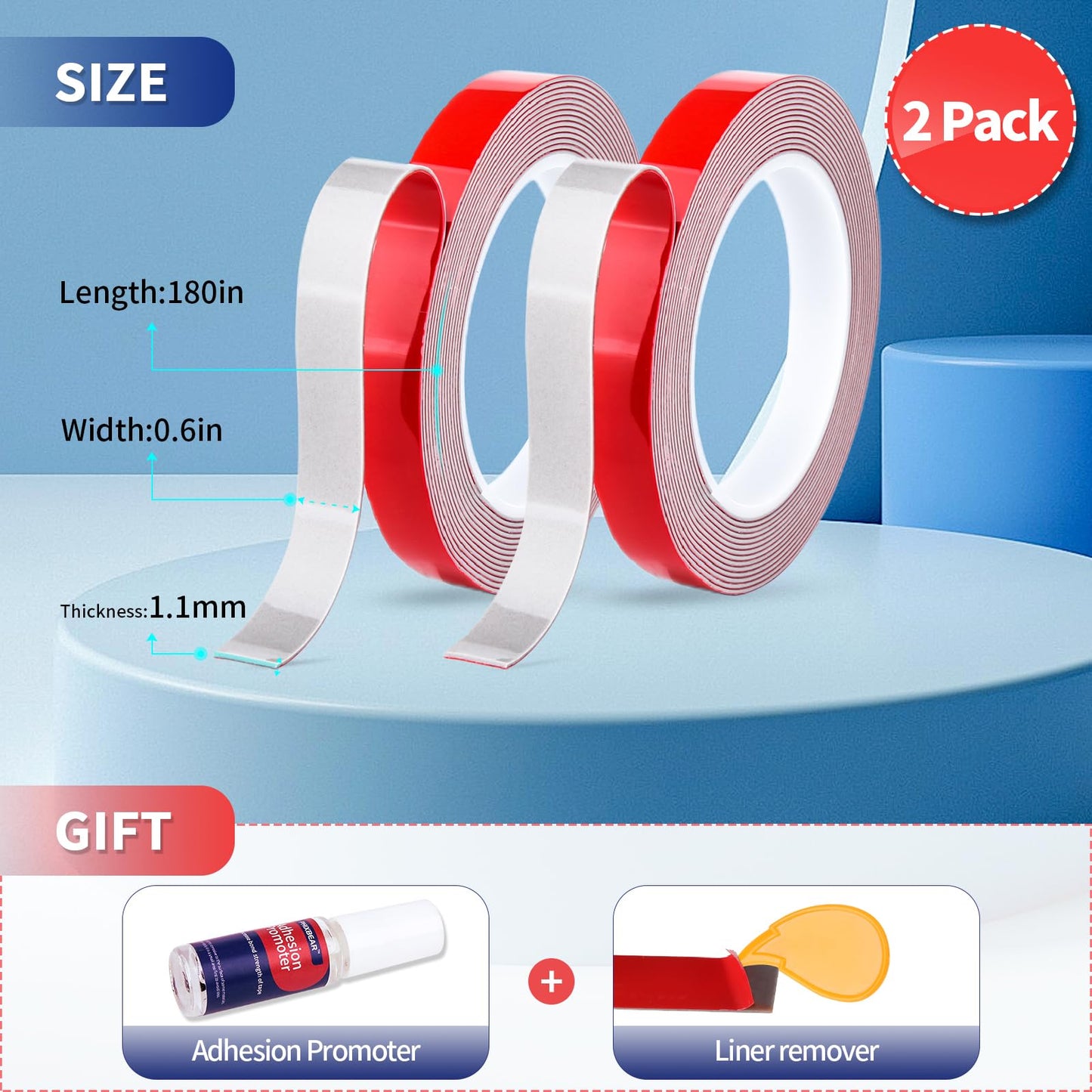 PHIXBEAR Super Strong Adhesion, Heavy Duty Double Sided Tape, Waterproof for Indoor & Outdoor Use, Multipurpose Automotive Wall Mounting Foam Adhesive (0.6in×30ft), 2 Rolls