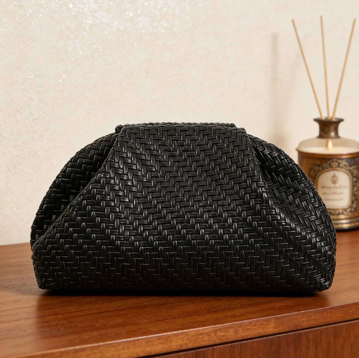 Aritenation Woven Clutch Purses for Women Evening Bag Elegant Ruched Dumpling Clutch PU Leather for Party Wedding
