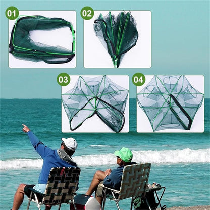 The Magic Foldable Fishing Trap, Folding Fishing Net，2024 Upgrade Auto-Foldable Strengthened Fishing Trap Net, Minnow Traps for Bait Fish，Fish Traps，Crawfish Trap，Minnow Trap(6Holes)