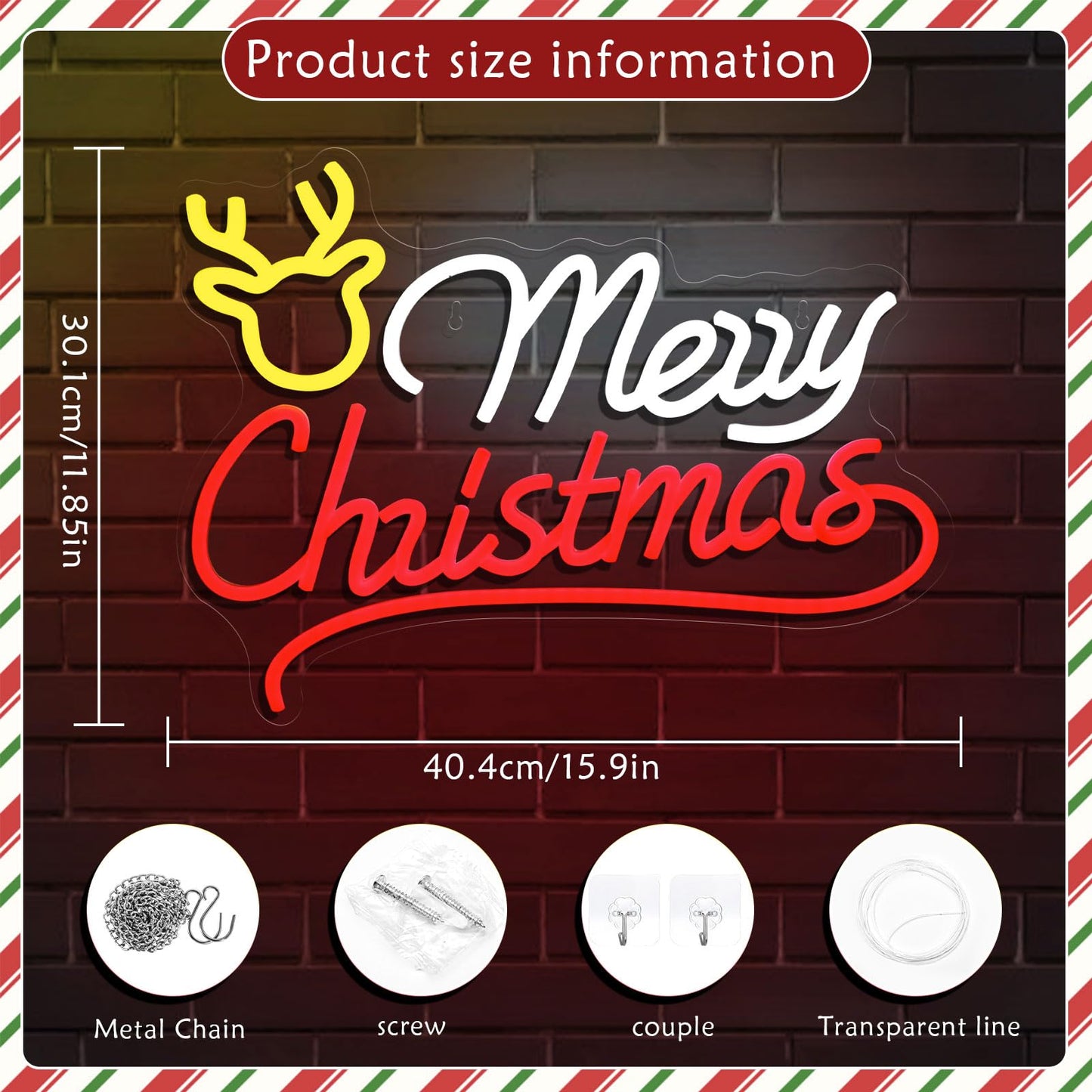 Mvorixa Merry Christmas Neon Sign, Reindeer Neon Sign – LED Light Up Christmas Sign, Home Living Room Wall Decor, Xmas Neon Signs, 15.91x11.85in, USB Powered, Adjustable Brightness