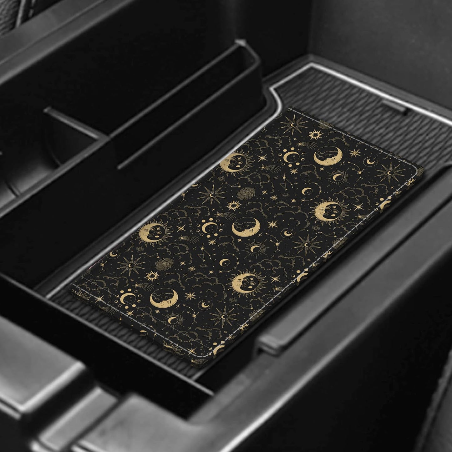 ADUQLZUX Leather Car Registration and Insurance Card Holder, Cute Car Accessories Vehicle Glove Box Car Organizer for Documents, Cards, License Cute Boho Sun Moon