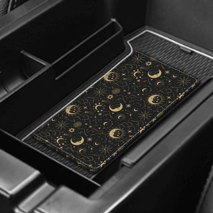 ADUQLZUX Leather Car Registration and Insurance Card Holder, Cute Car Accessories Vehicle Glove Box Car Organizer for Documents, Cards, License Cute Boho Sun Moon