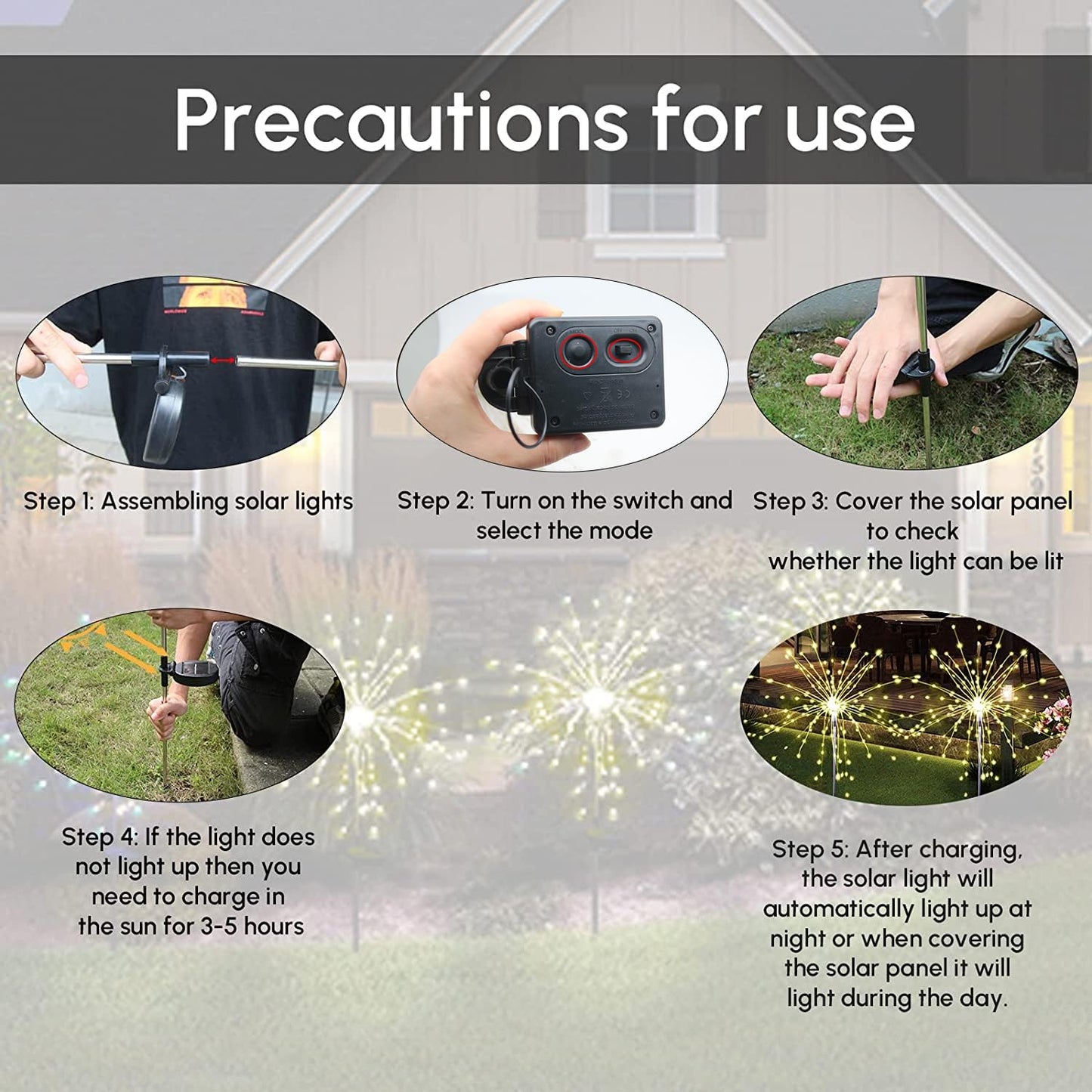 SolarEra Solar Garden Firework Lights, 4 Pack, Waterproof, 120 LED, Outdoor, Warm White, Pathway, Patio, Party Decorations