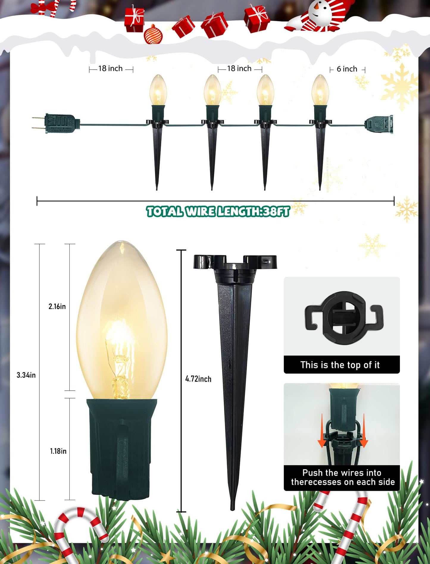 C9 Christmas Pathway Lights, 38 Feet Outdoor String Lights with 25 Bulbs and Marker Stakes, Waterproof Connectable Christmas Walkway Markers Light for Outside Driveway Yard Porch Garden Patio