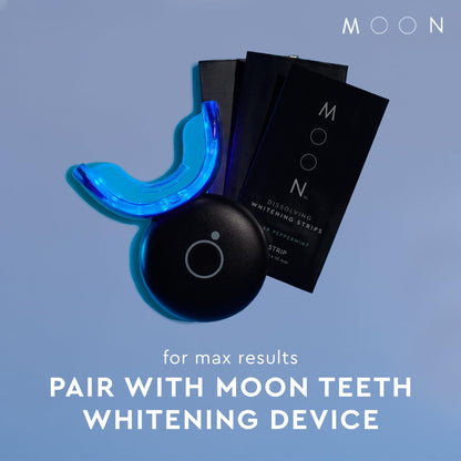 MOON Dissolving Teeth Whitening Strips - Vegan, Easy-to-Use, No Rinse White Strips - Hydrogen Peroxide and Essential Oils Infused Gentle Teeth Whitening Kit - Travel Essentials for Oral Care (56 Ct)