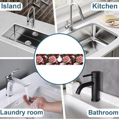 Blooming Peony Sink Splash Guard Pink Peony Flowers Faucet Absorbing Mat Fast