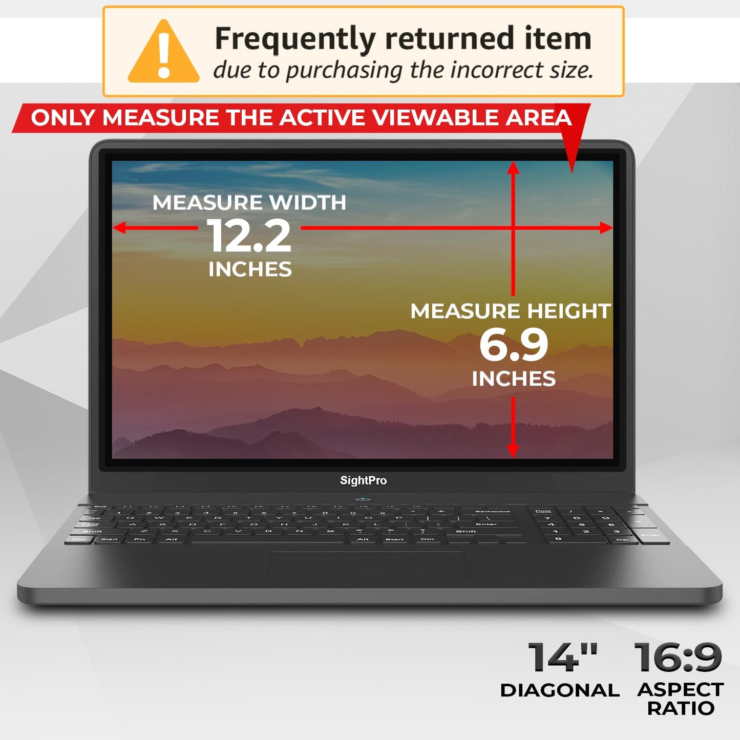 SightPro Magnetic Laptop Privacy Screen 14 Inch 16:9 - Patented Removable Laptop Privacy Filter Shield and Protector