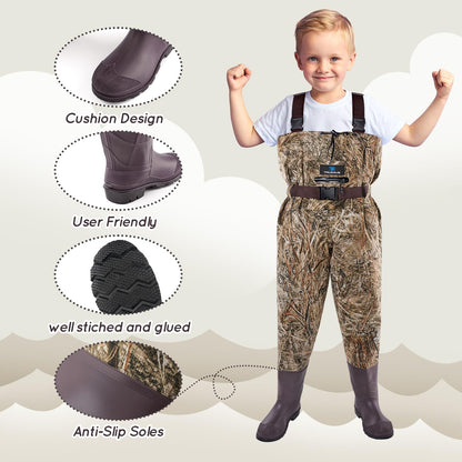 Trudave Chest Waders for Kids with Boots, Waterproof Youth Waders for Children, Lightweight Waiters for Fishing & Hunting