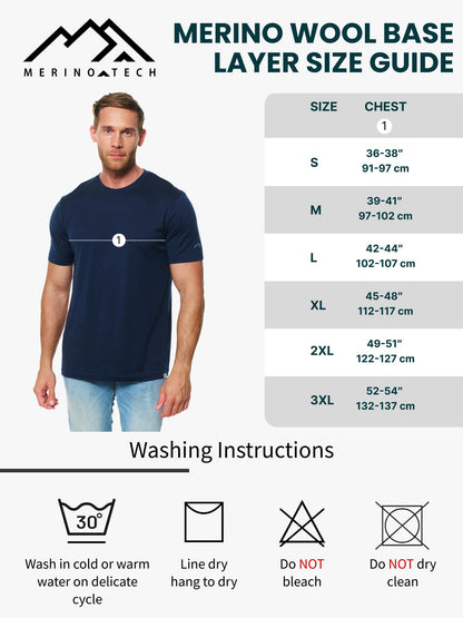 Merino.tech Merino Wool T-Shirt Mens - 100% Merino Wool Undershirt Lightweight Base Layer (Medium, Windsor Blue)