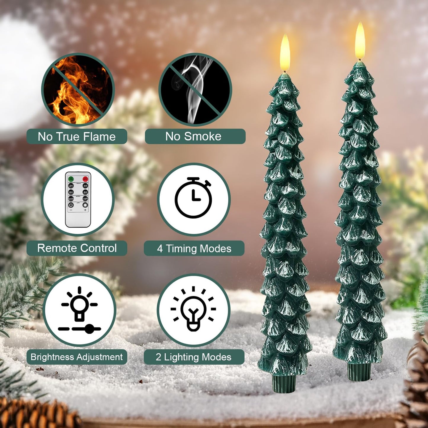 ilifemate Christmas Tree Candles Lights with Timer, Flameless LED Candles with Remote, 2 Modes & Brightness, Battery Operated Christmas Decorations for Holiday Party & Home Decor 6 Pcs