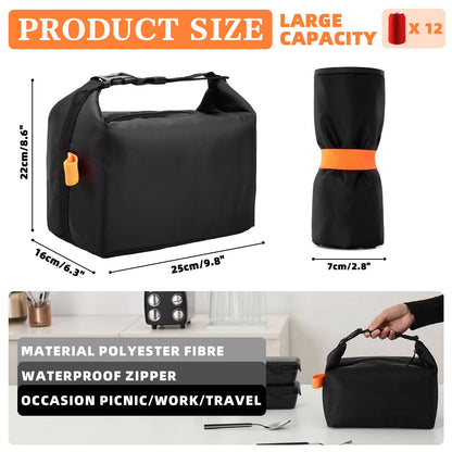 Viiotu Insulated Lunch Bag for Men & Women - Waterproof Oxford Lunch Cooler Bag with Long-Lasting Insulated, Reusable Lunch Tote for Work, Office, Picnic, Travel (Black)