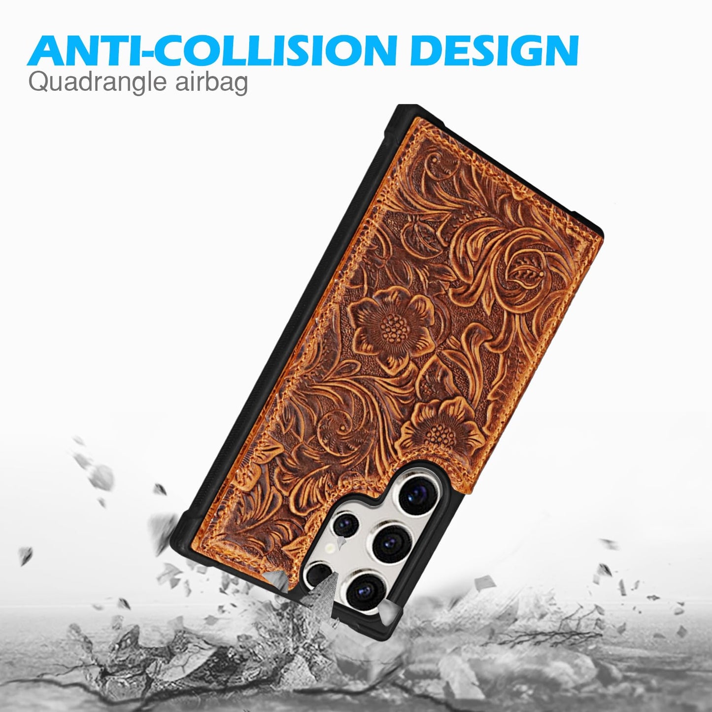 RMAWRAD Leather Case Compatible with Samsung Galaxy S24 Ultra Wallet 6.9",Genuine Leather Shockproof Anti-Fall Case, Flip Cover with Card Slot, Double Magnetic Buckle,Kickstand Durable Brown
