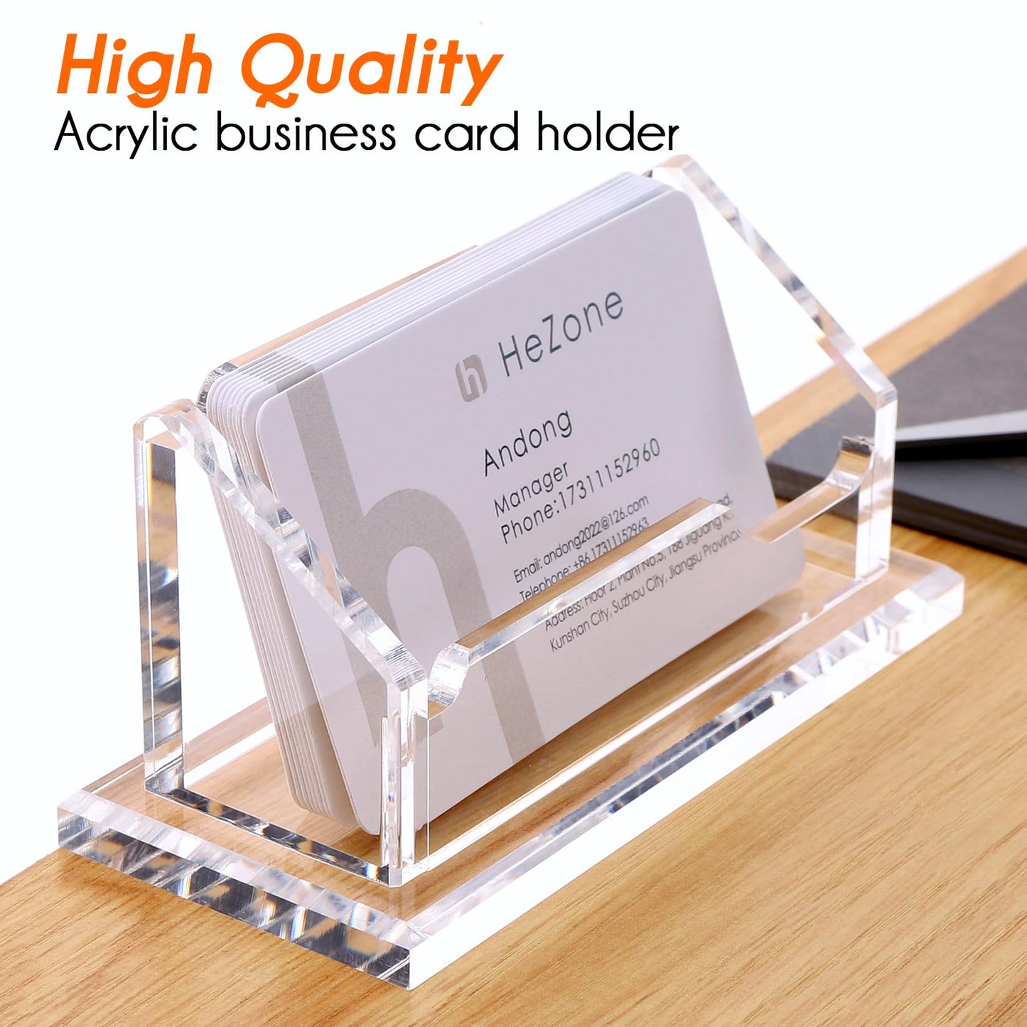 HeZone Acrylic Card Holder Clear Horizontal Business Card Organizer Stand for Desk 1 Slots Business Cards Stand for Women and Men,Office Desk Accessories,Organize 50 Cards-1 Pack