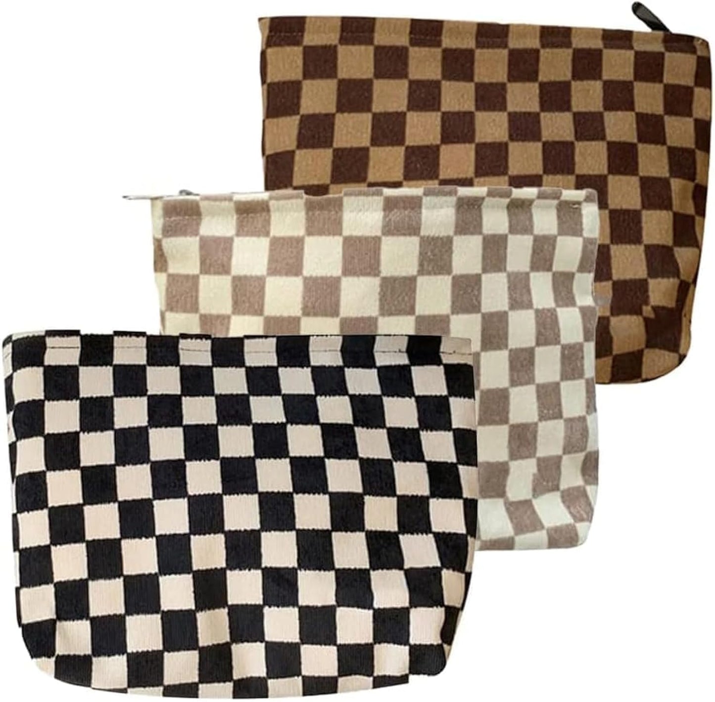 BIVIZKU Travel Checkered Makeup Bag, Corduroy Cosmetic Bag for Purse, Small Cosmetic Zipper Pouch Cute Travel Checkered Makeup Bag Gift for Women,Girls (woven checkered)